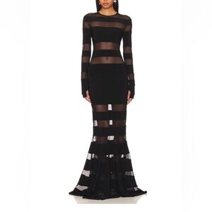 Norma Kamali SPLICED DRESS FISHTAIL GOWN - Black and Black Mesh - Size 38